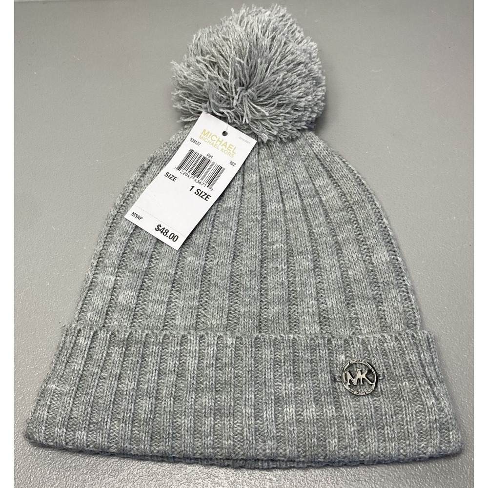 Michael Kors Women's Light Gray Beanie Winter Hat Knit One Size NEW